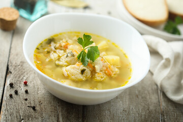 Homemade fish soup with vegetables