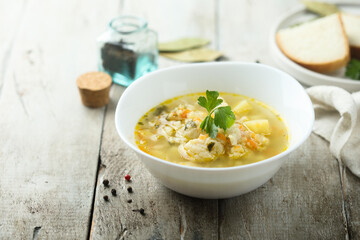 Homemade fish soup with vegetables