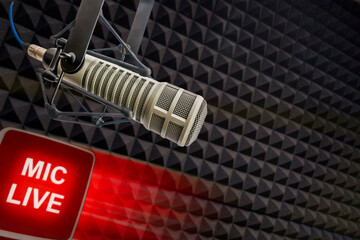 For radio station: Professional microphone in sound studio
