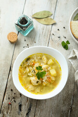 Homemade fish soup with vegetables