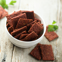 Healthy homemade beetroot cracker with seeds