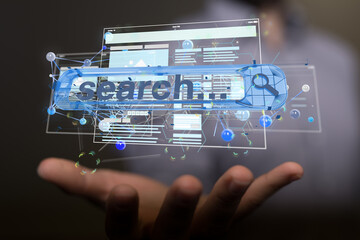 Interface web application in hand 3d