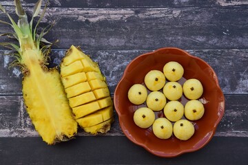 Homemade Indonesian pineapple tart cookies or Nastar served to celebrate Idul Fitri or Eid al Fitr.