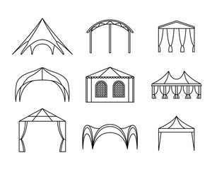 Vector set of event tent illustrations. Line art. © ArTalya
