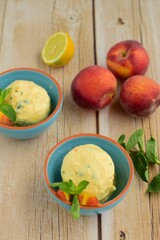 Peach lemon ice cream with mint