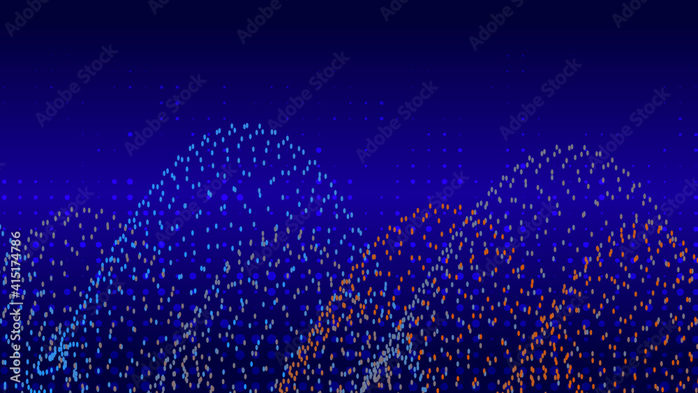 Poster abstract blue background with dots . halftone wave line texture background .