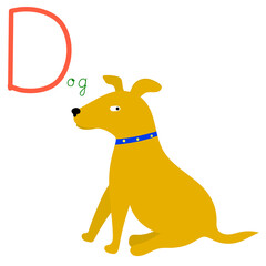 Educational Cartoon Vector Illustration Hand drawn English letter D. Alphabet with dog. Animal Character for children design.