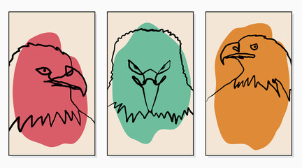 set of minimal eagle abstract childish hand drawing continuous lines and geometric element for posters, hanging wall, wallpaper, texture, banner, label, card etc. modern hipster style vector design.