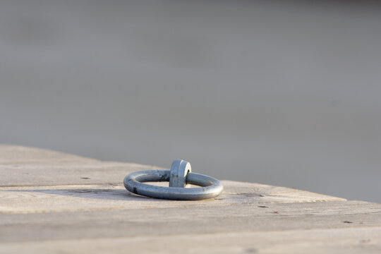 closeup of an new mooring ring mounted on the boardwalk