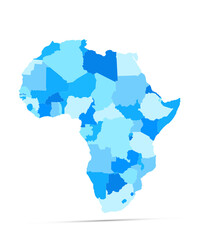 Empty Political map of Africa spotted blue colors isolated on white