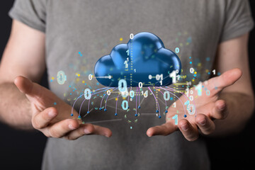 small data Cloud technology. Polygonal wireframe art looks like constellation
