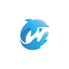 Dolphin Fish and Water Wave Splash Logo