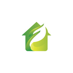 House Building and Green Leaf Logo Icon