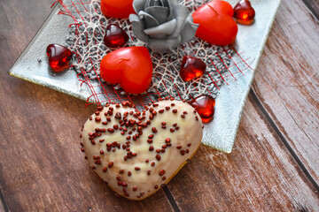 Valentine decoration with baked hearts