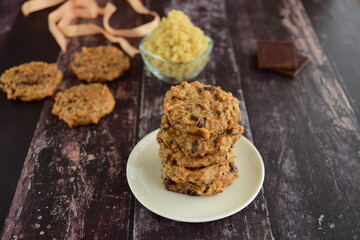 Quinoa chocolate cookies on wooden background
