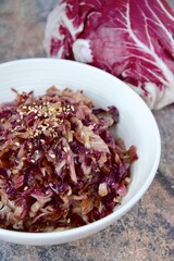 Sautéed Radicchio with Sesame Seeds in a Bowl