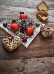 Baked valentine hearts. Romantic or Valentine concept