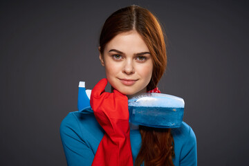 professional cleaning lady rubber gloves mop cleaning service