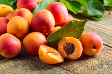 Apricots on a old wooden table.