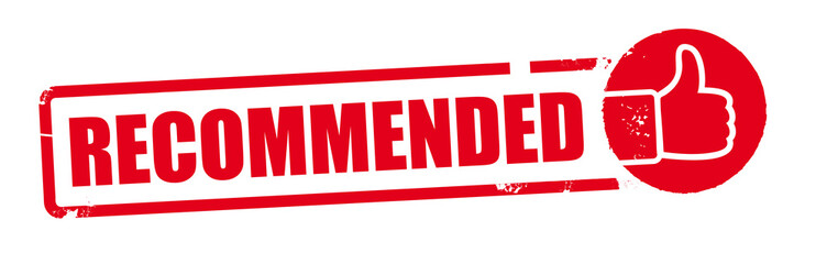 recommend - red rubber stamp vector illustration concept with thumbs up