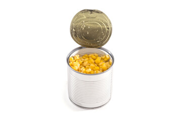 corn in a tin can isolated on white