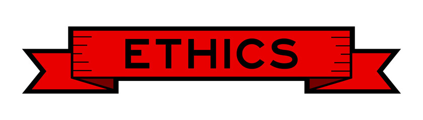 Vintage red color label banner with word ethics on white background
