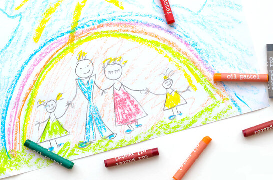children's drawing of a family with pencils. family day. psychology of drawing