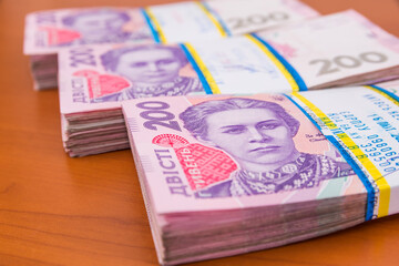 packs of Ukrainian hryvnias. Financial concept.