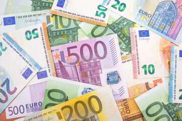 background of different euro banknotes.