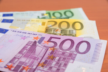 euro banknotes on the table. Close-up .
