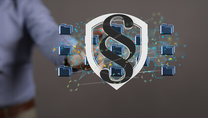 Businessman using 3D rendering digital paragraph law symbol