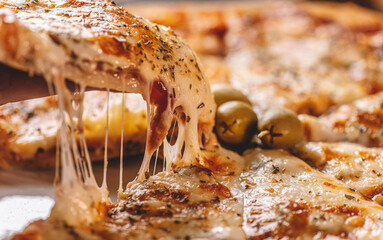 hot pizza cheese closeup