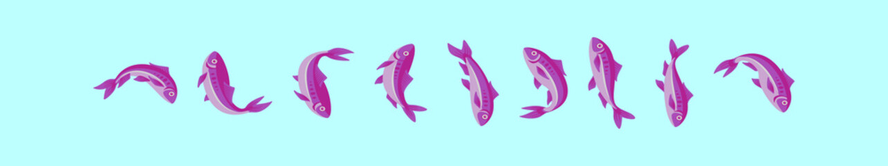 Obraz premium set of sardine food cartoon icon design template with various models. vector illustration isolated on blue background