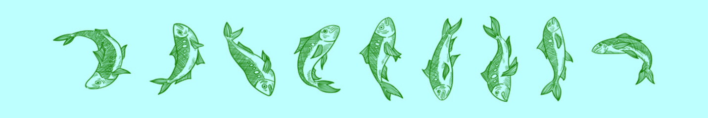 set of sardine food cartoon icon design template with various models. vector illustration isolated on blue background