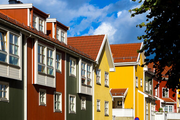 Oslo Colourful Wooden Houses. Kampen Hageby.  - obrazy, fototapety, plakaty