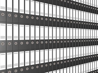 eine Wand aus grauen Aktenordnern