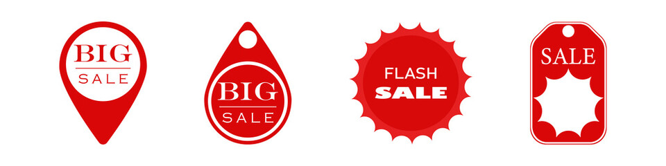 Set of red badges, special offer, flash sale. Illustration.