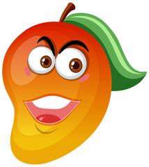 Mango cartoon character with happy face expression on white background