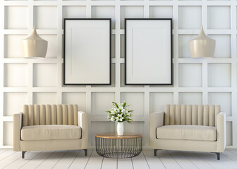 Mock up frames composition with loft interior background, 3D render.