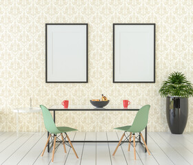 mock up frames composition with loft interior background, 3D render.