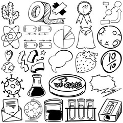 Set of item and symbol hand drawn doodle