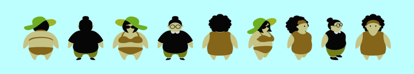set of fat women cartoon icon design template with various models. vector illustration isolated on blue background