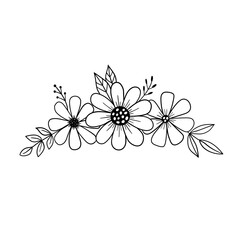 Flower wreath. Flower Border. Outline drawing. Line vector illustration.