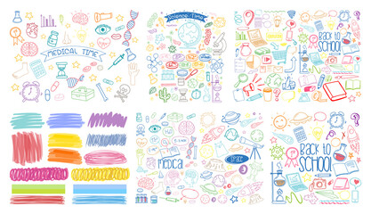 Set of colorful object and symbol hand drawn doodle on white background