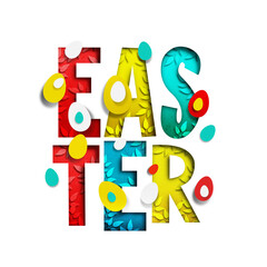 3d abstract paper cut illustration of colorful easter lettering. Easter text. Happy Easter in trendy style