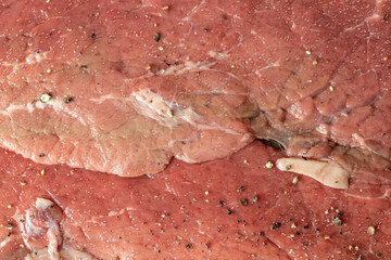 fresh raw meat of beef for steaks at butcher shop texture.