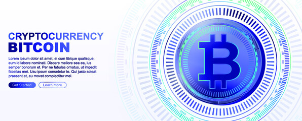 Bitcoin, electronic money. Cryptocurrency. Banner, Template for a web page. Vector illustration