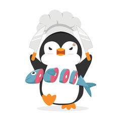 Penguin Cook Chef with fish