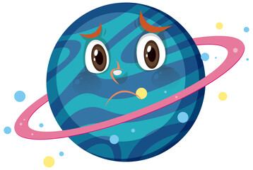 Saturn cartoon character with disappointed face expression on white background