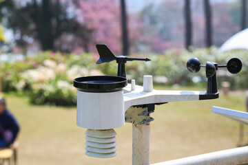 Weather station or a meteorological instrument with solar cell system to measure the wind speed.